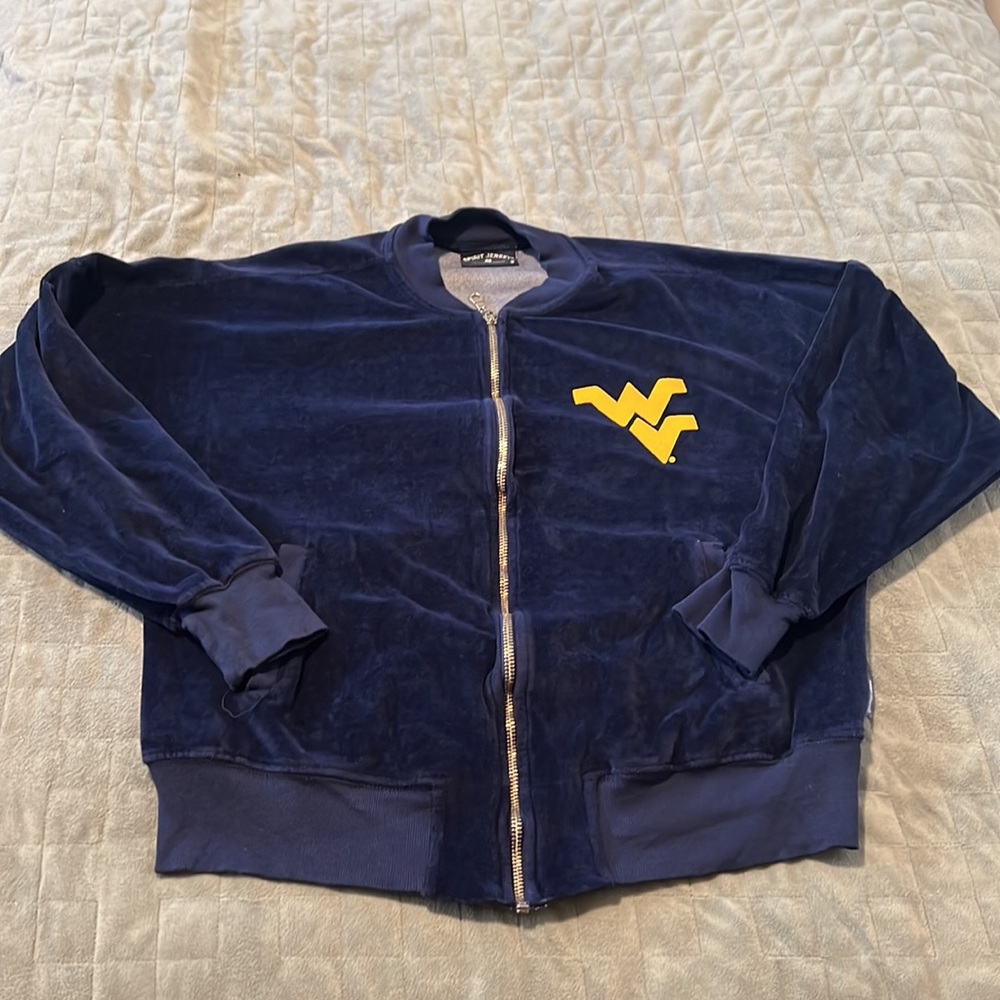 Spirit Jersey West Virginia Mountaineers Jacket, Velour, Blue, Gold, Size S